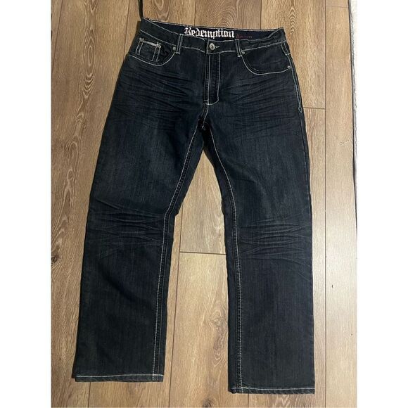 Redemption Denim Men’s Size 36x30 Jeans Blue Dark Wash Embroidered Straight NWT - Picture 12 of 13